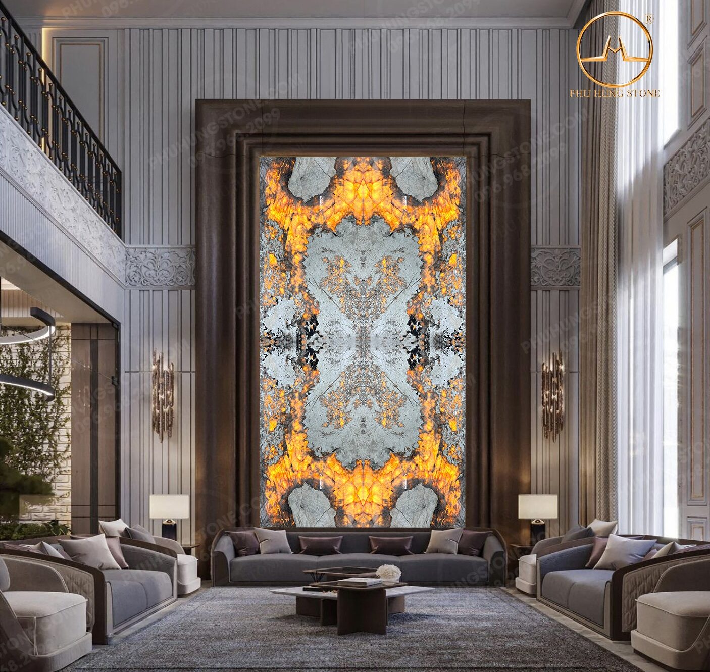 tranh đá tự nhiên Tranh đá tự nhiên thông tầng phòng khách
