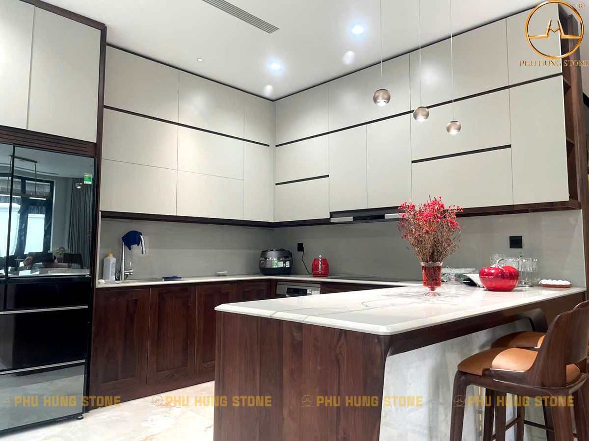 Hình ảnh Bàn đảo bếp dùng Đá Quartz Kalahari Blue