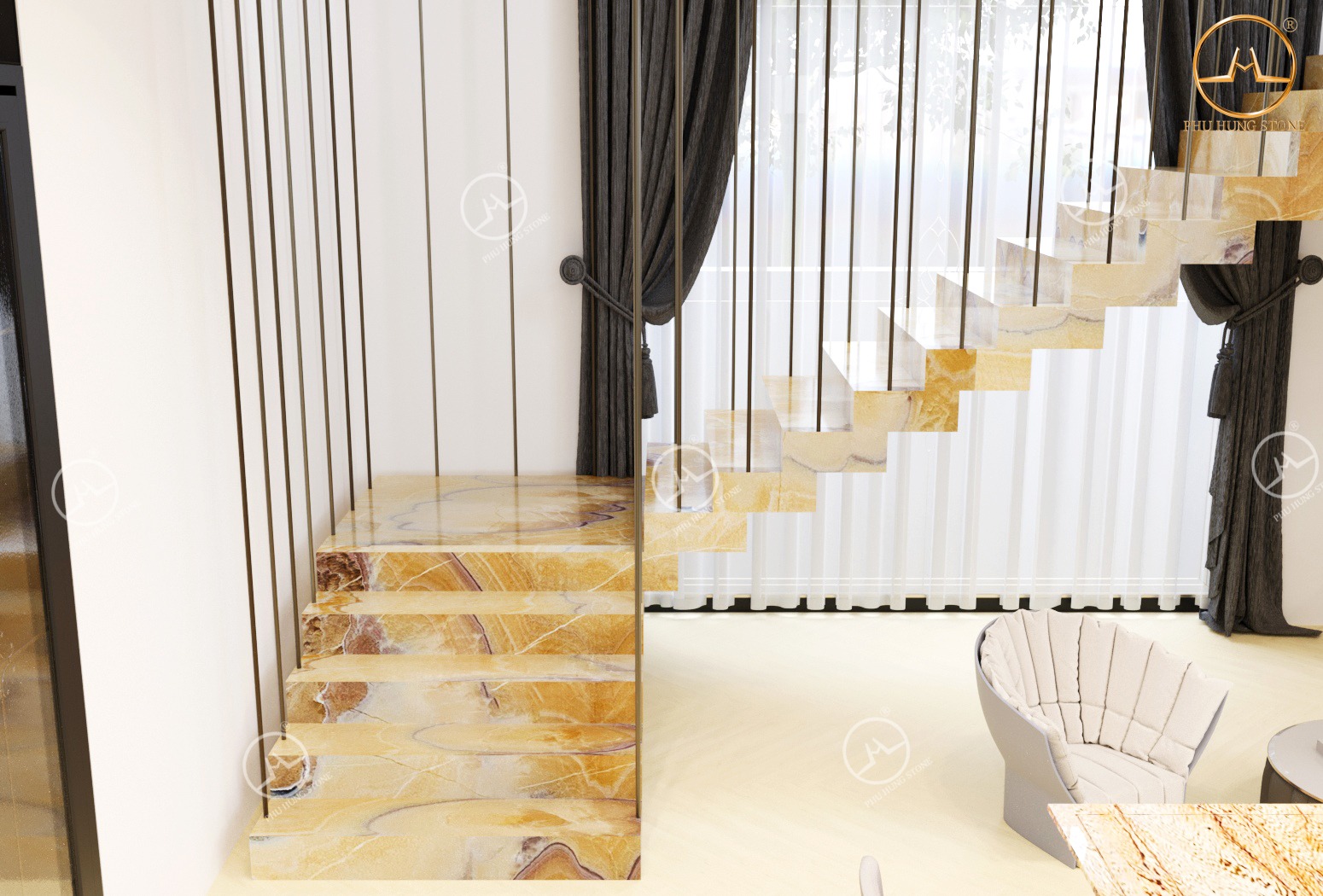 Hình ảnh mẫu đá onyx ốp cầu thang đẹp sang