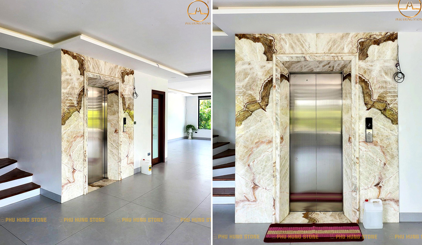 Hình ảnh Công Trình Biệt Thự Anh Quý - Đá Onyx ốp thang máy