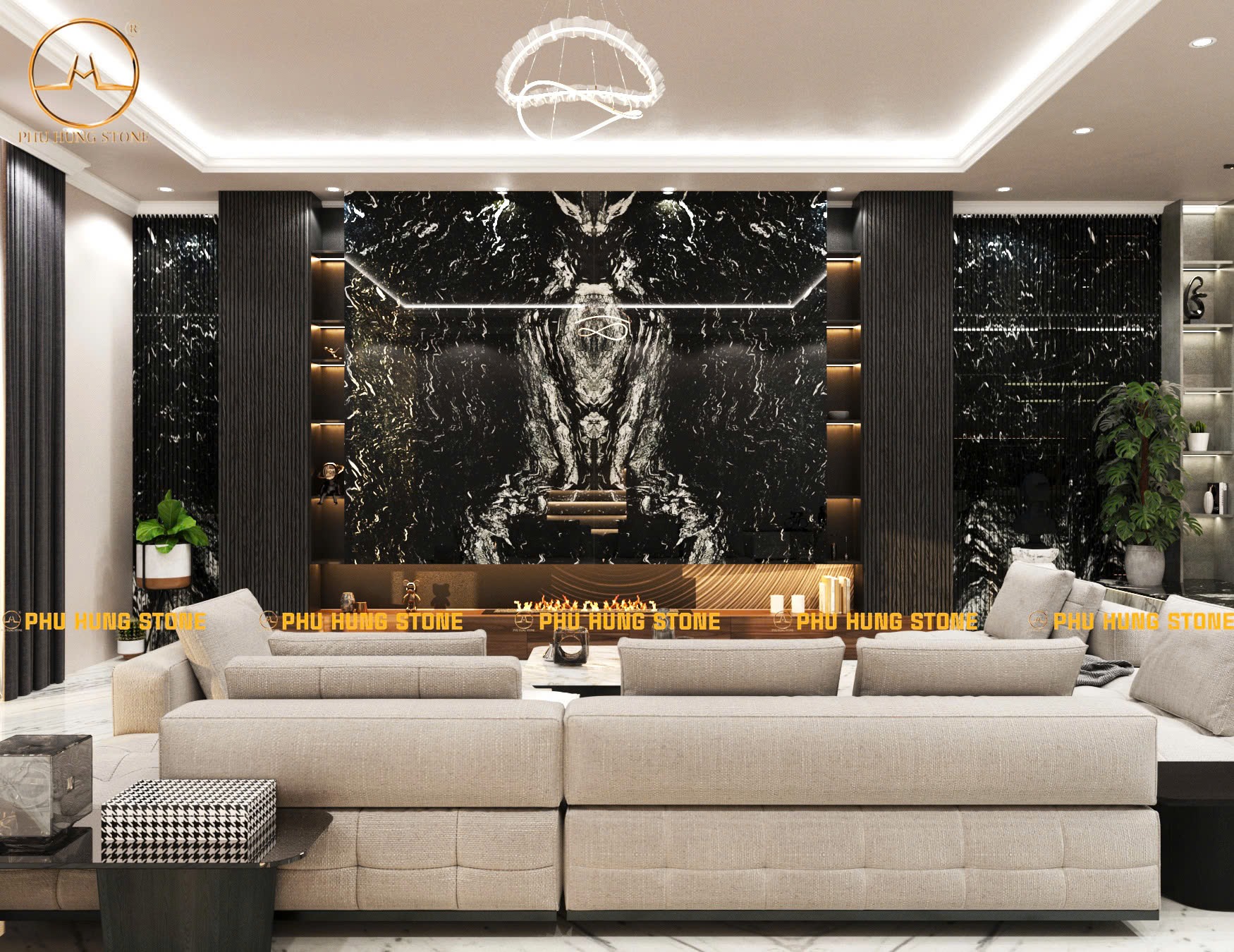 Hình ảnh Đá Granite Laguna Black làm tranh đá đẹp