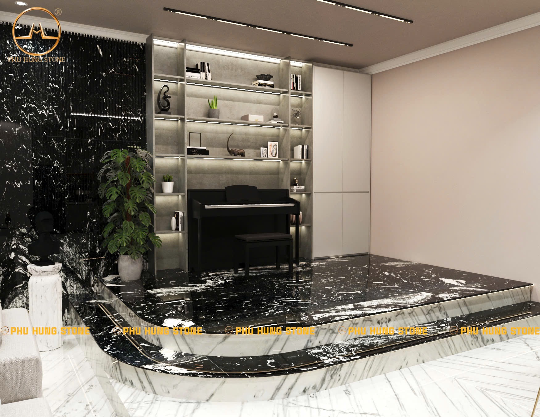 Hình ảnh Đá Granite Laguna Black ốp bậc thềm decor