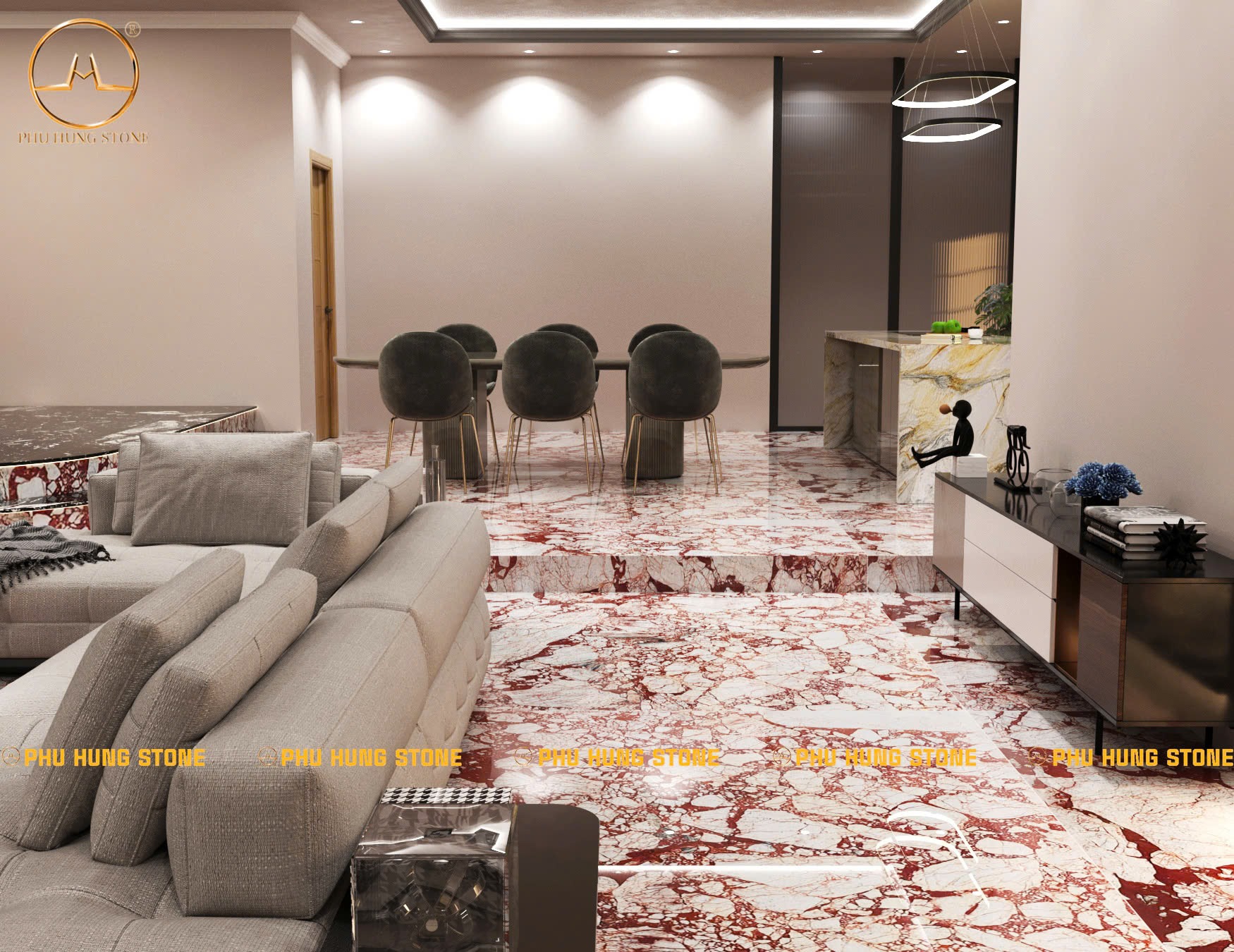 Hình ảnh Đá marble Calacatta Red lát sàn tạo điểm nhấn
