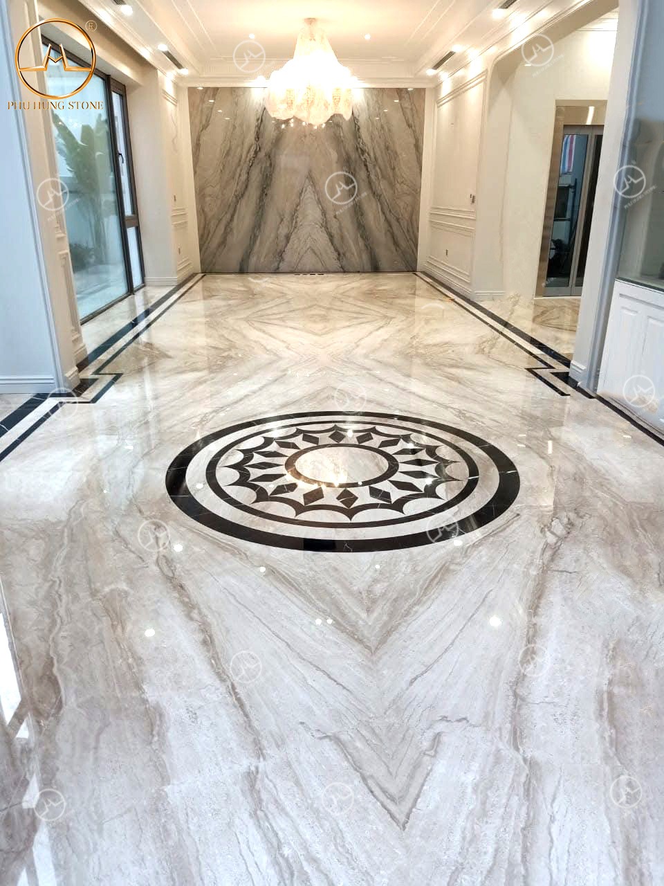 Hình ảnh Đá marble vân gỗ chéo lát sàn lát nền biệt thự