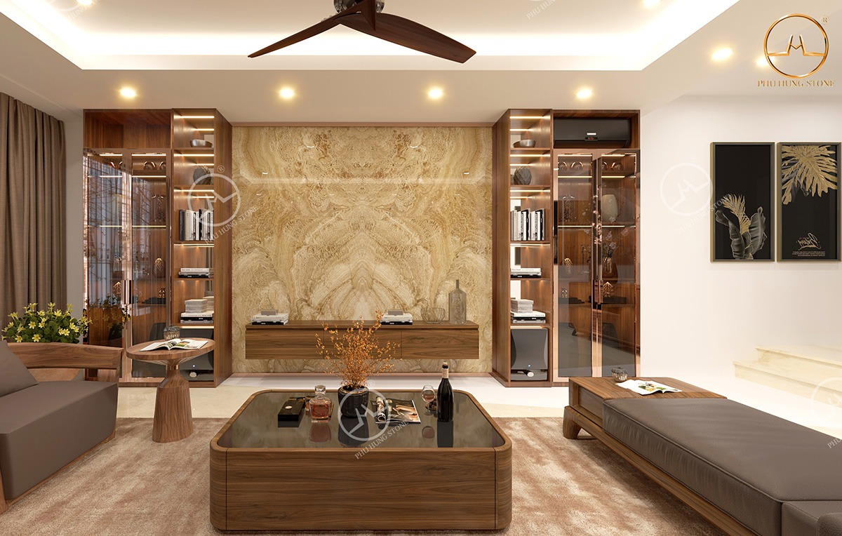 Hình ảnh Đá Onyx vân mây 01 ghép đối xứng vân đẹp sang