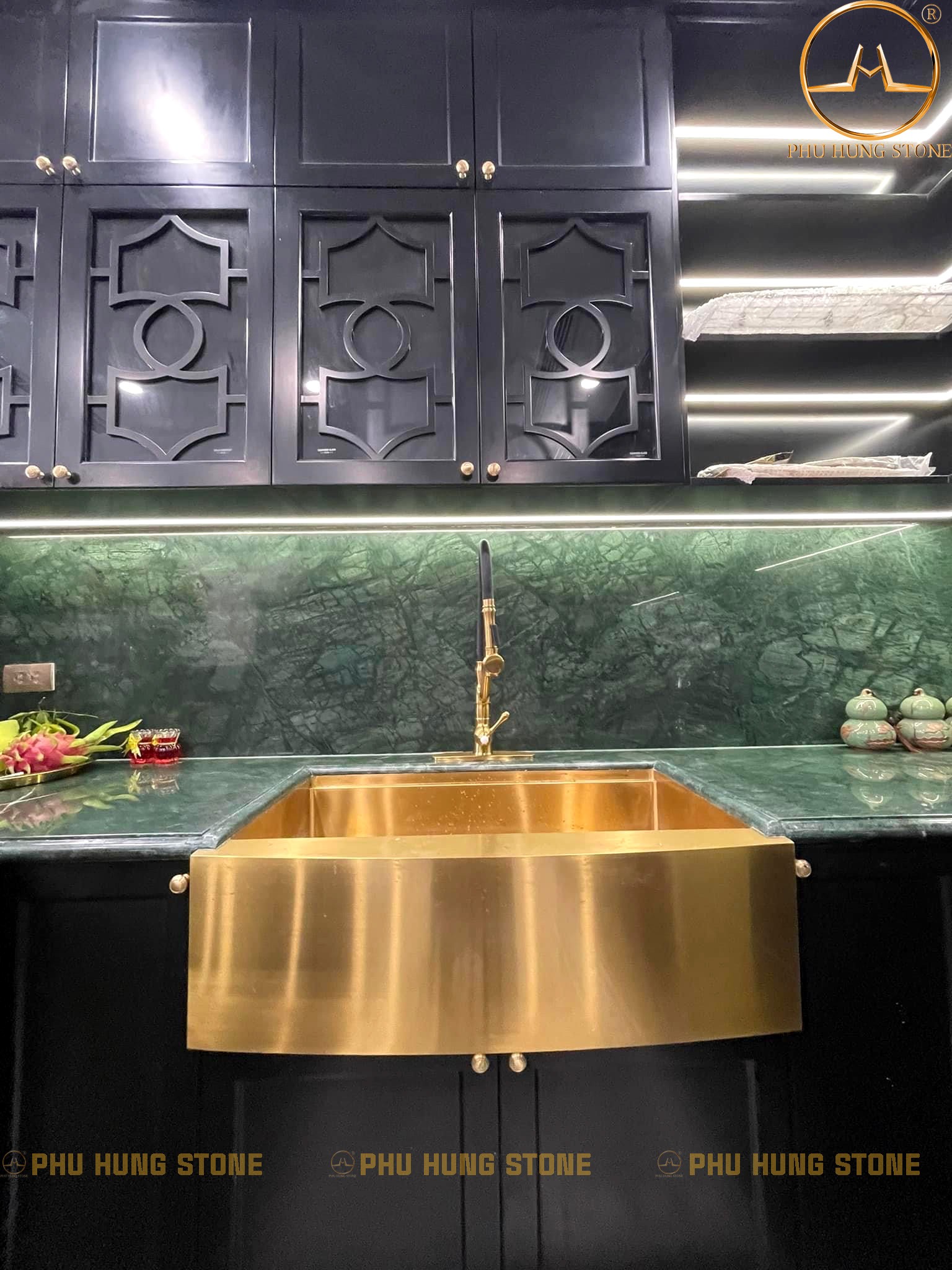 Hình ảnh Đá ốp bếp marble xanh vỏ dưa ốp bếp Indochine