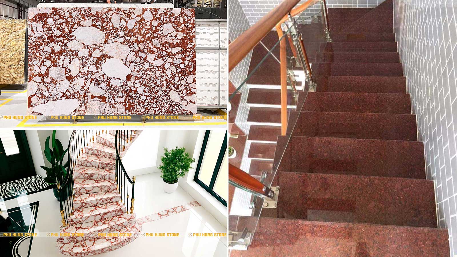 Hình ảnh mẫu đá ốp cầu thang màu đỏ đẹp