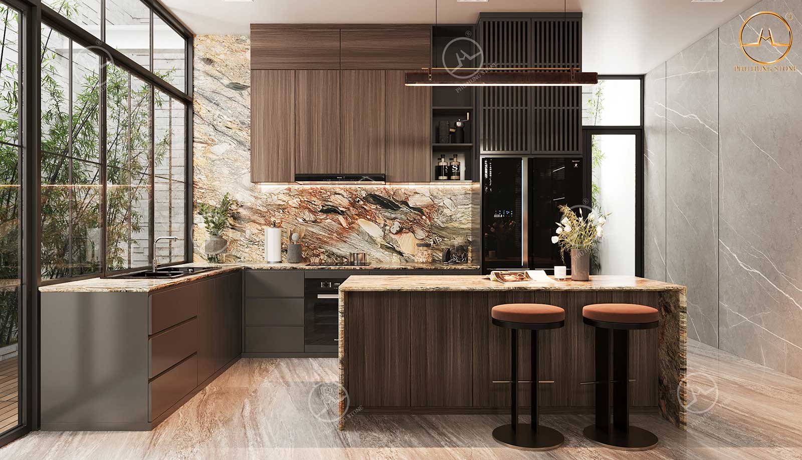 Hình ảnh Đá quartz đỏ Paradise ốp bếp đẹp