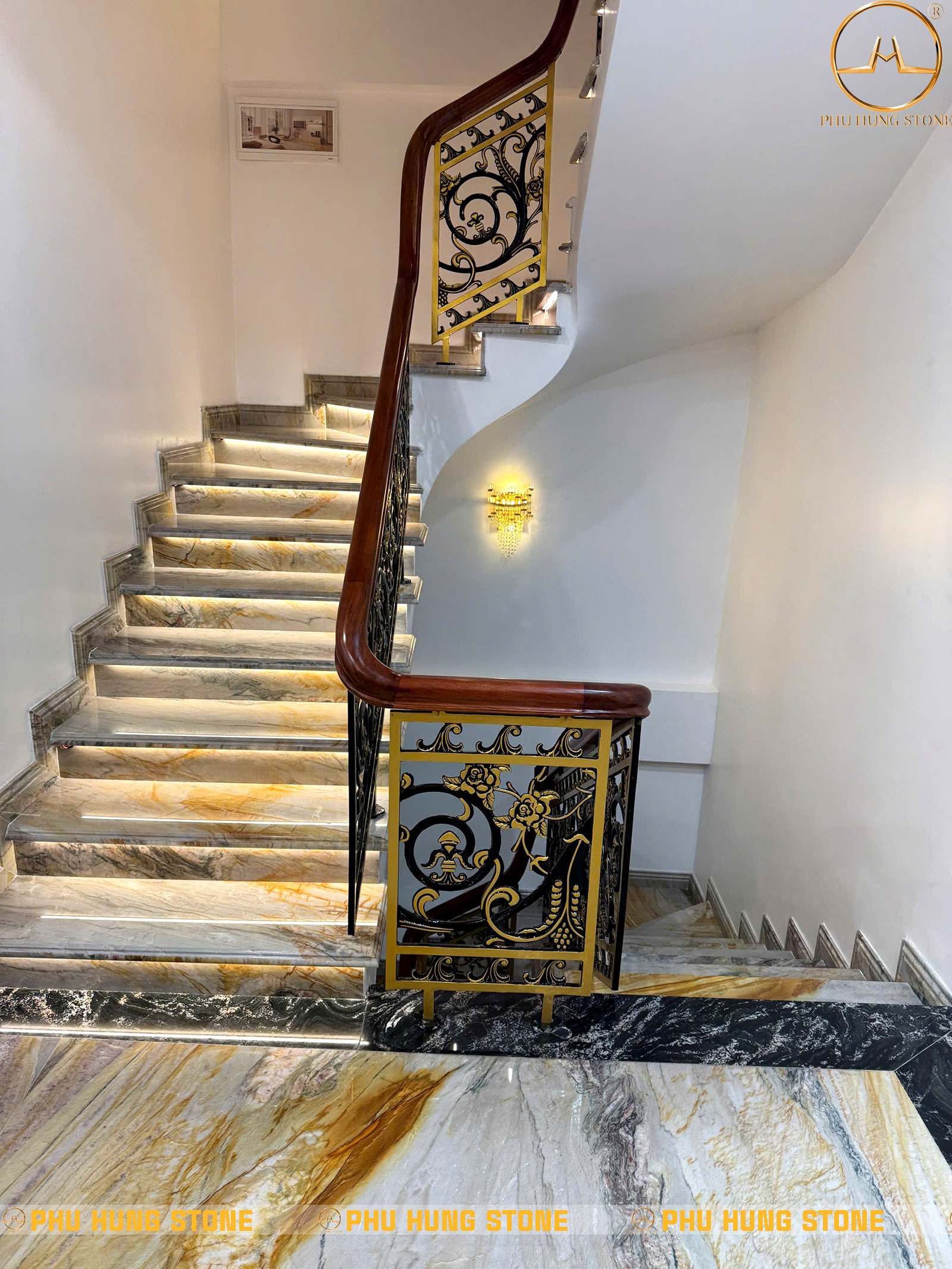 Hình ảnh Đá Quartz Macaubas ốp cầu thang đẹp