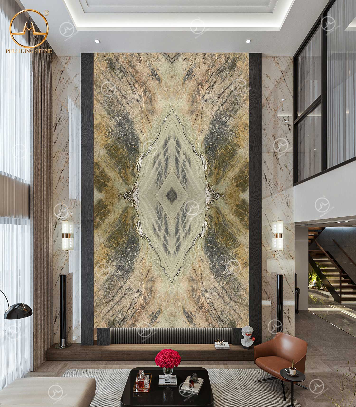 Hình ảnh Đá Quartz Paradise ghép tranh thông tầng