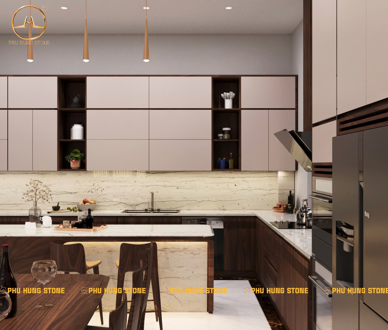 Hình ảnh Lựa chọn đá Quartz Opus White ốp bếp
