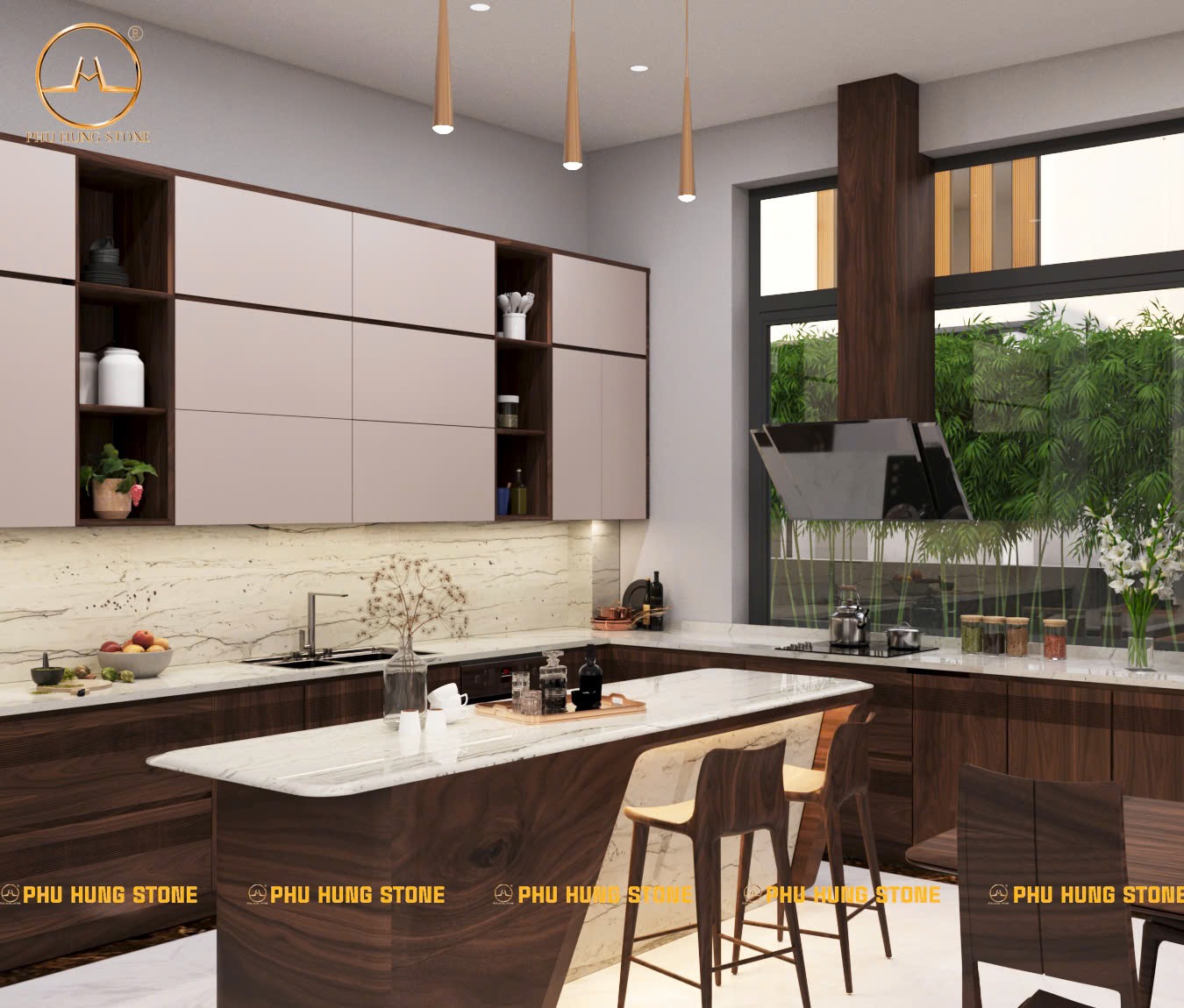 Hình ảnh Mẫu đá bếp Quartz Opus White hiện đại