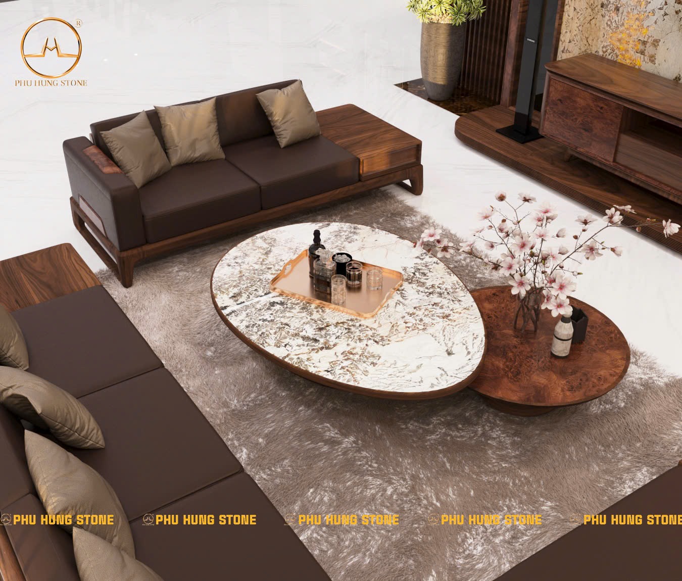 Hình ảnh Mẫu đá Granite Alpinus White làm mặt bàn trà