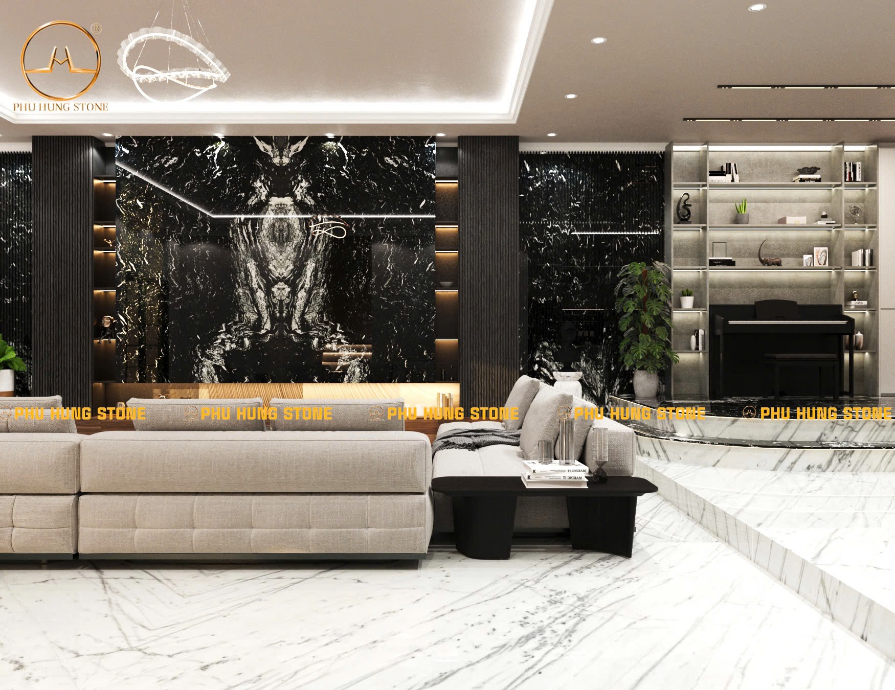 Hình ảnh Mẫu đá Granite Laguna Black ghép tranh đối vân