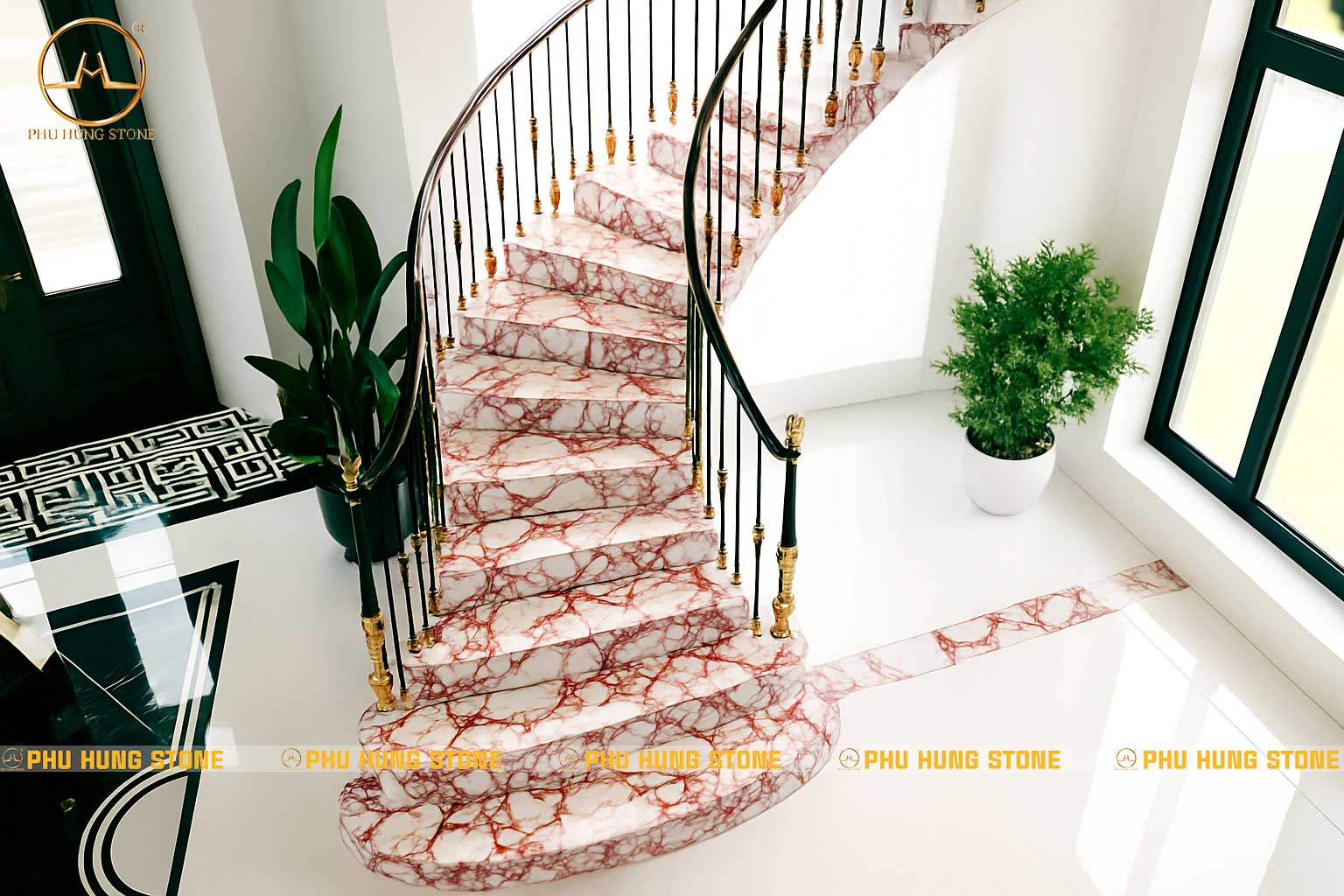 Hình ảnh Mẫu đá ốp cầu thang marble Calacatta Red