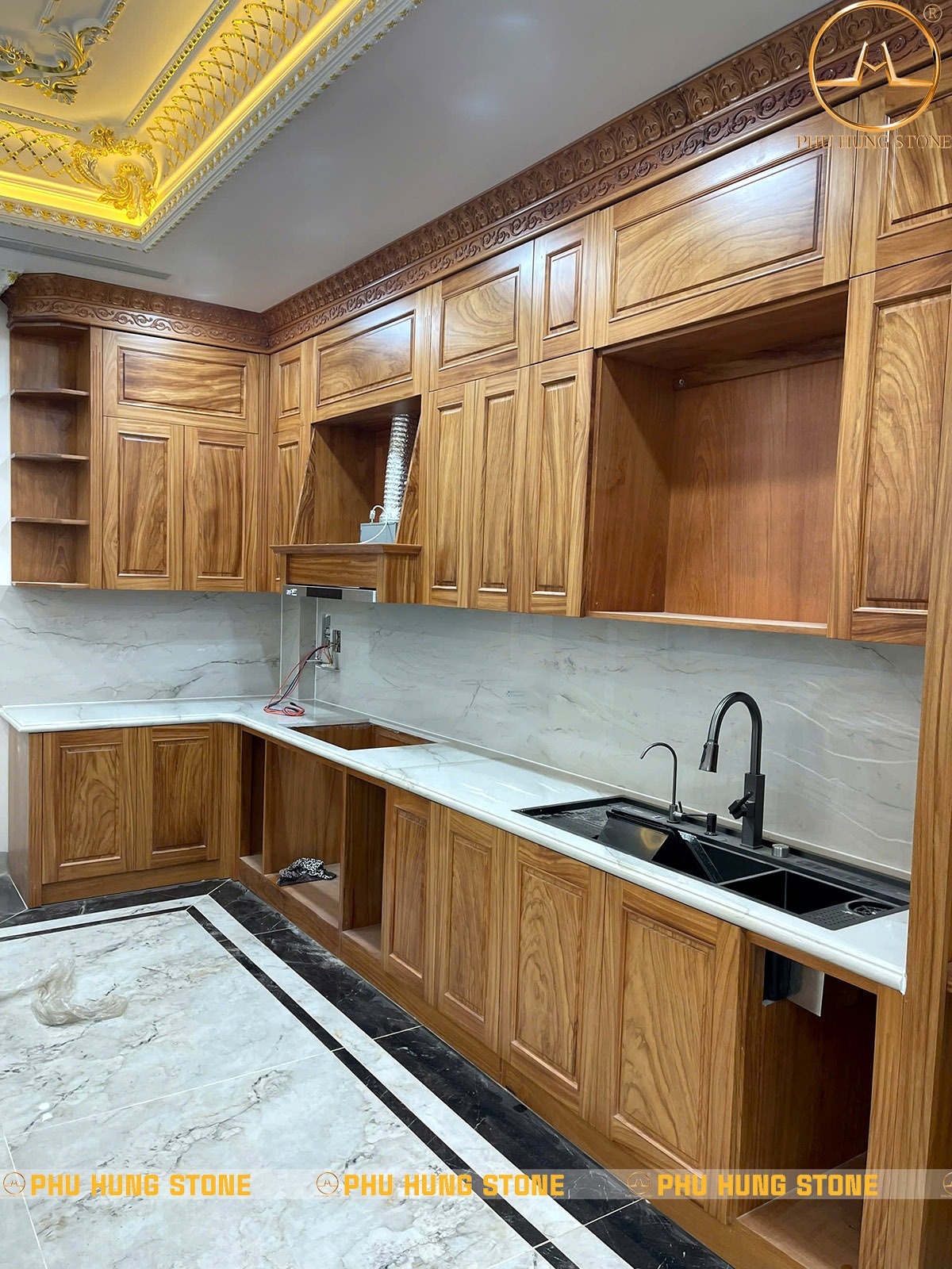 Hình ảnh Mẫu đá Quartz Bianco ốp bếp sang trọng