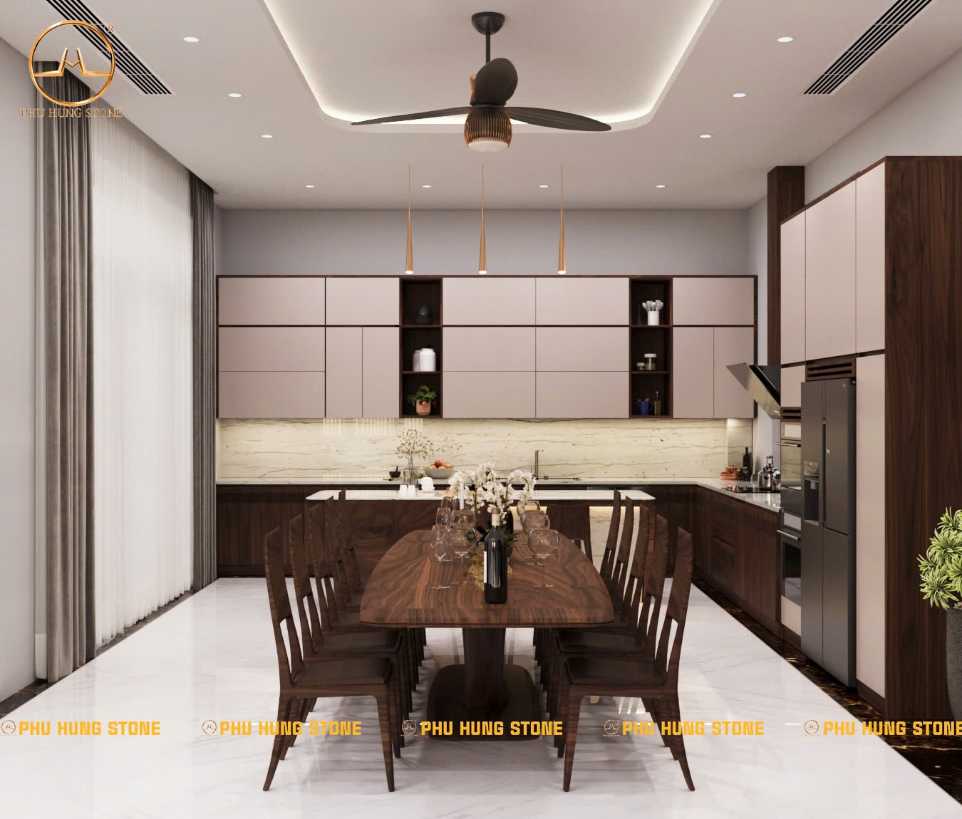 Hình ảnh Mẫu đá Quartz Opus White ốp bếp đẹp sang