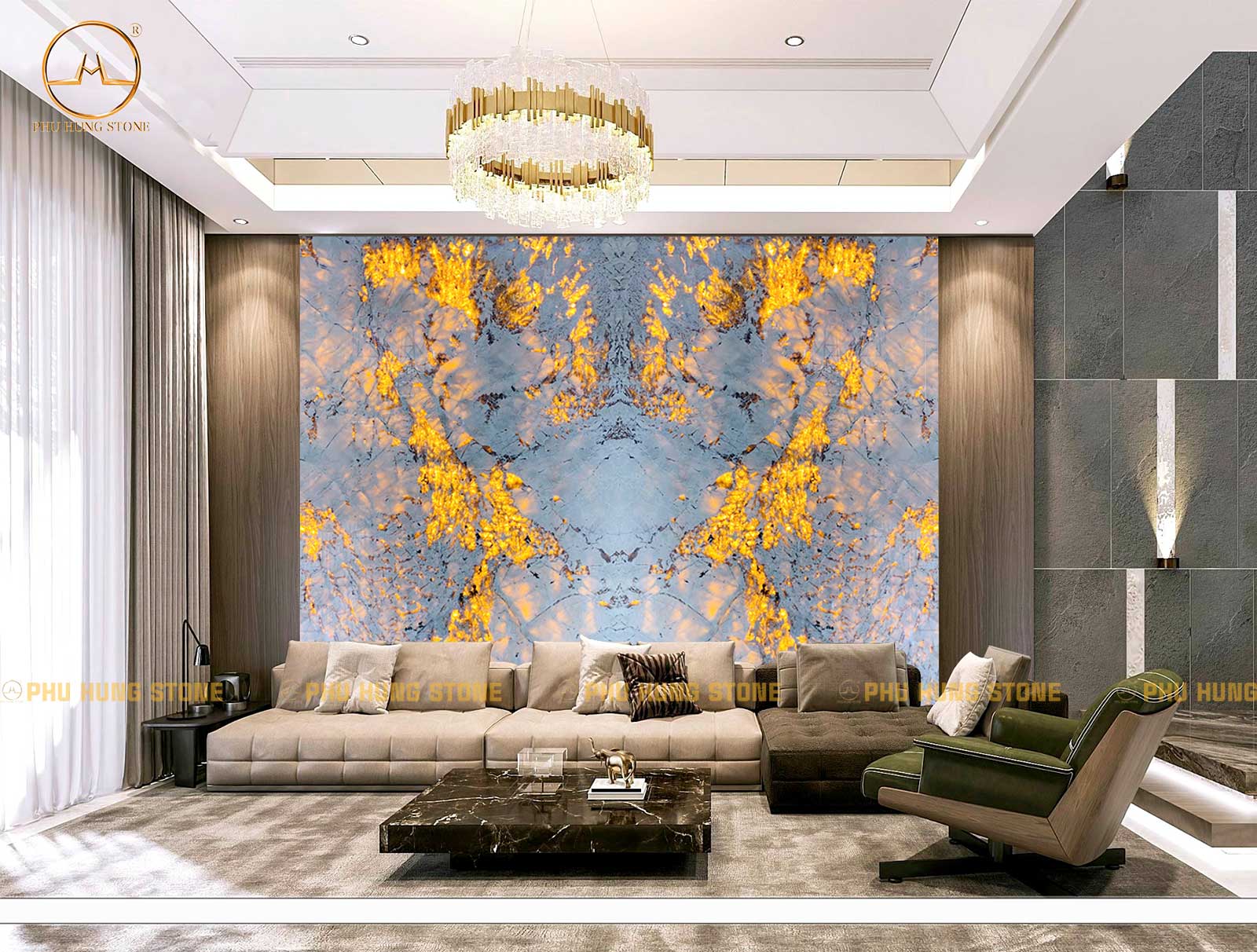 Hình ảnh Mẫu tranh Alabaster ghép đối vân xuyên sáng
