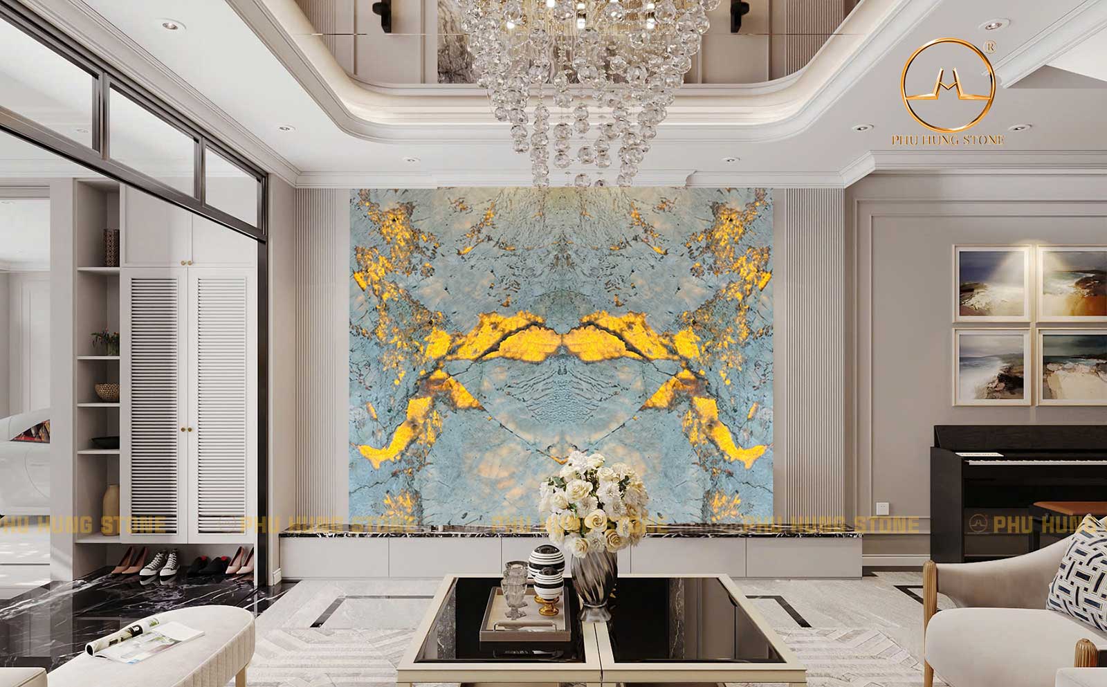 Hình ảnh Mẫu tranh đá Alabaster xuyên sáng