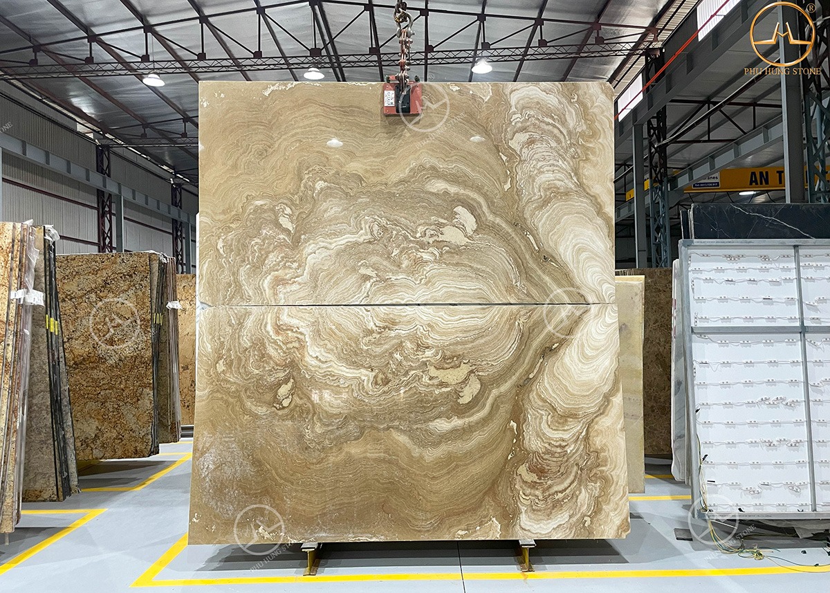 Hình ảnh Mẫu tranh đá Onyx Ngọc Trai ghép đối xứng