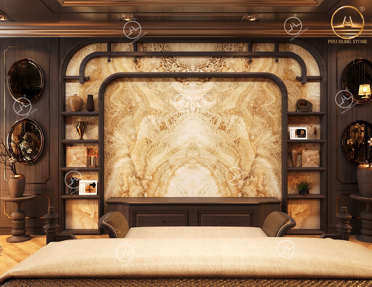 Hình ảnh Mẫu tranh đá Onyx vân mây 02 đối xứng đẹp