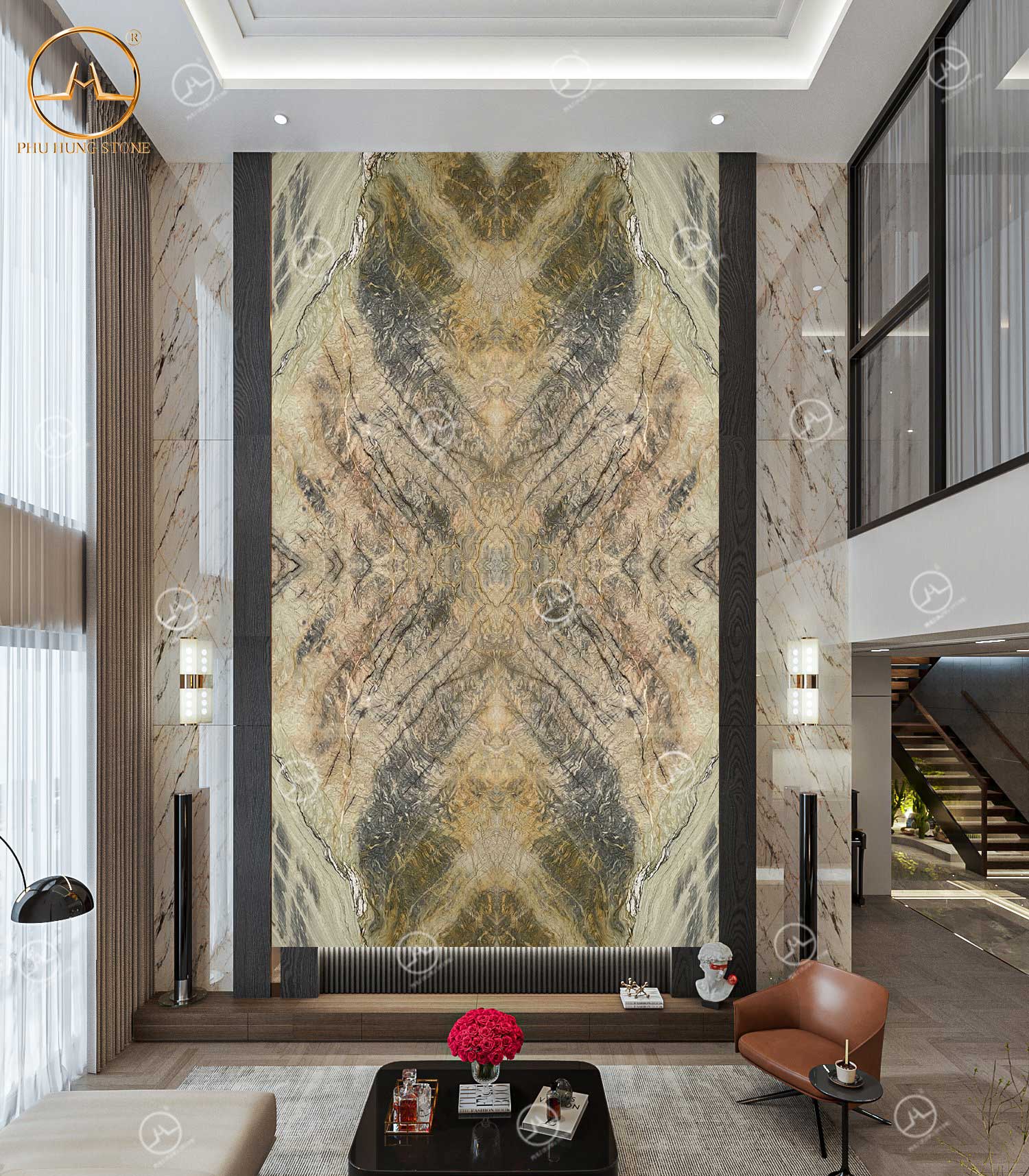 Hình ảnh Mẫu tranh đá Quartz Paradise ghép thông tầng