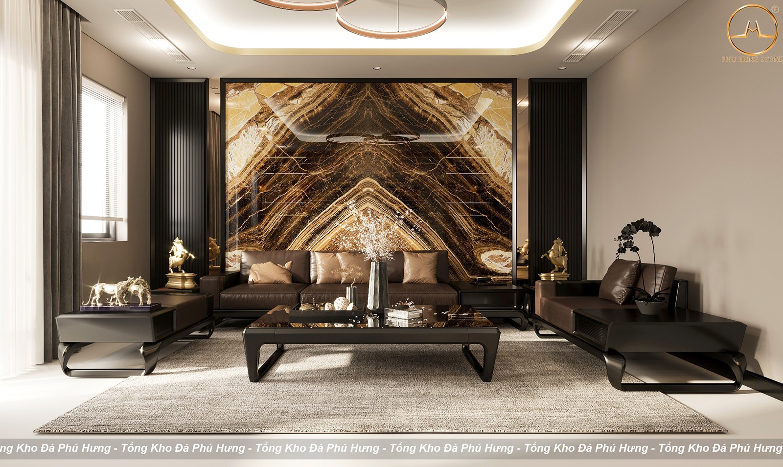 Hình ảnh Mẫu tranh đối xứng vân Onyx nâu cổ điển