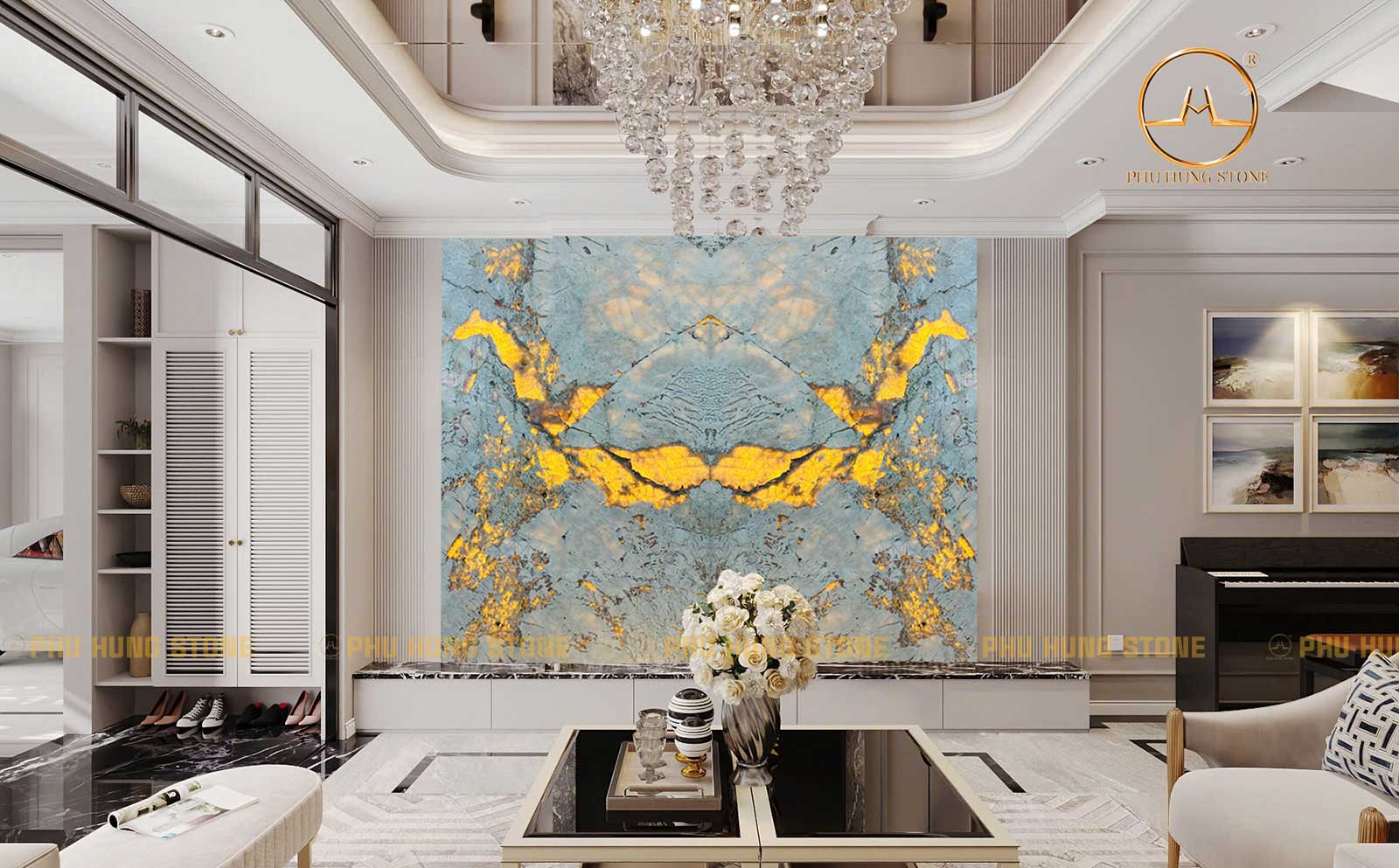 Hình ảnh Tranh đá Alabaster ghép đối vân đẹp