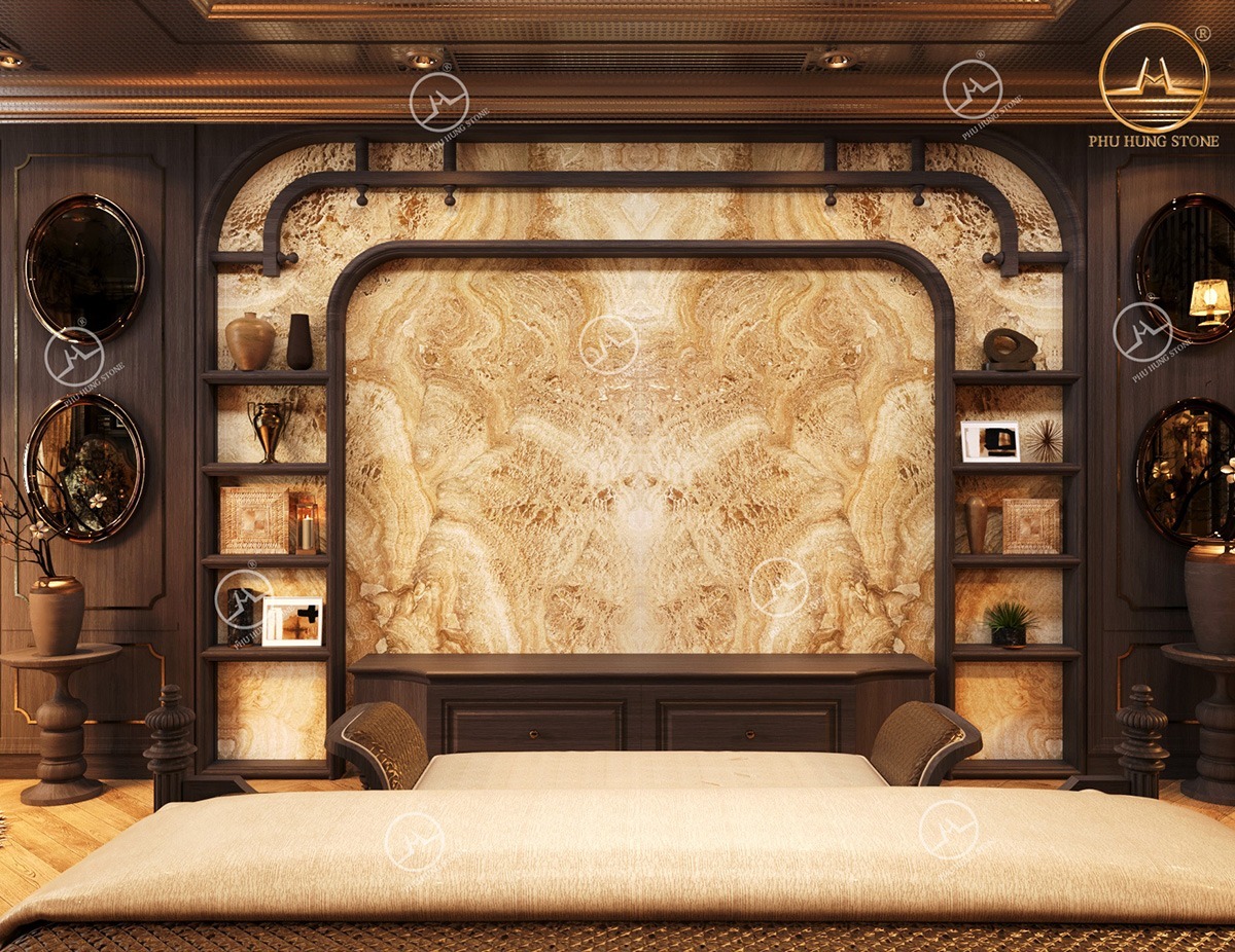 Hình ảnh Tranh đá đối xứng đẹp đá Onyx vân mây 02