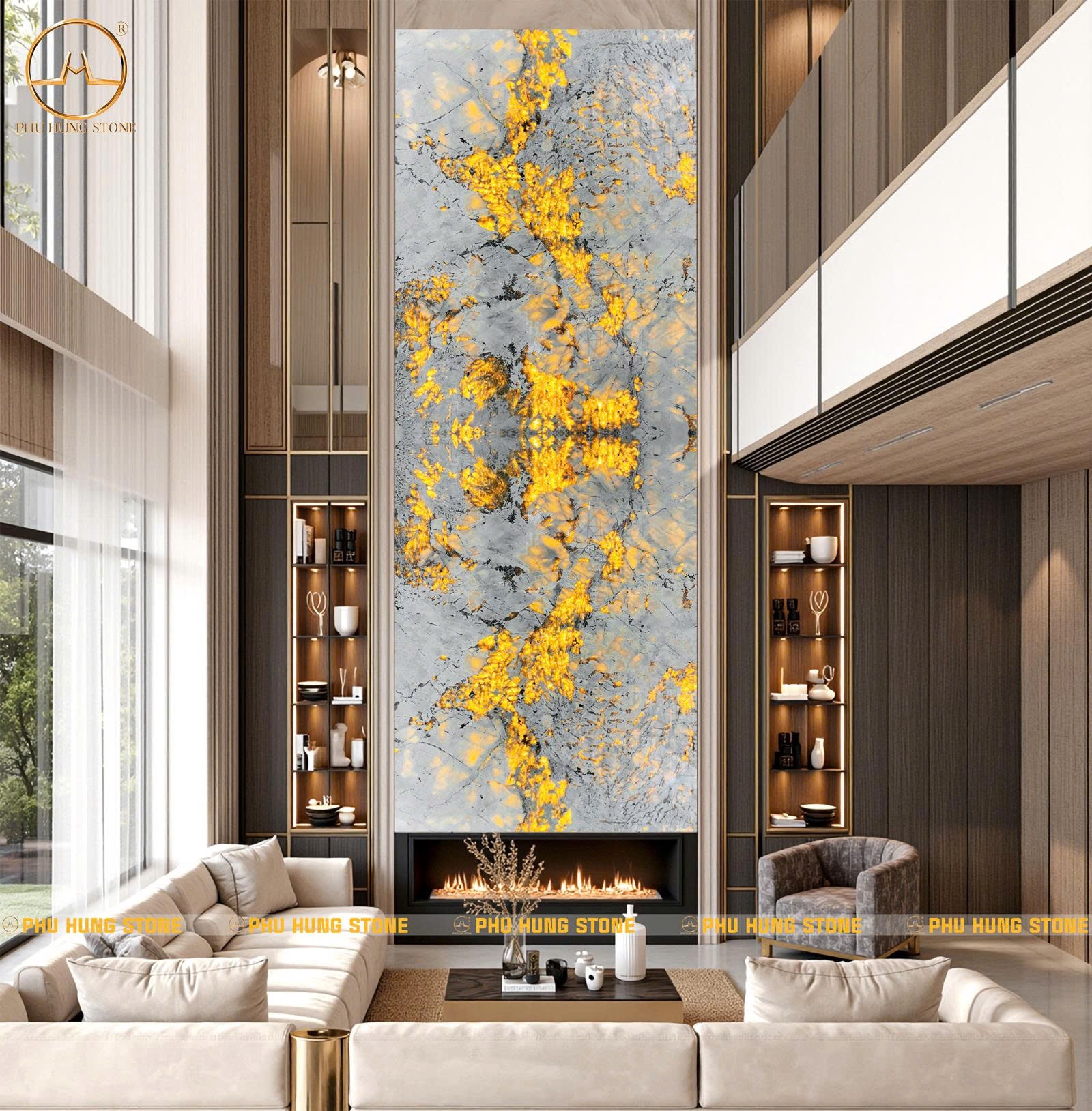 Hình ảnh Tranh đá đối xứng thông tầng Granite Alabaster