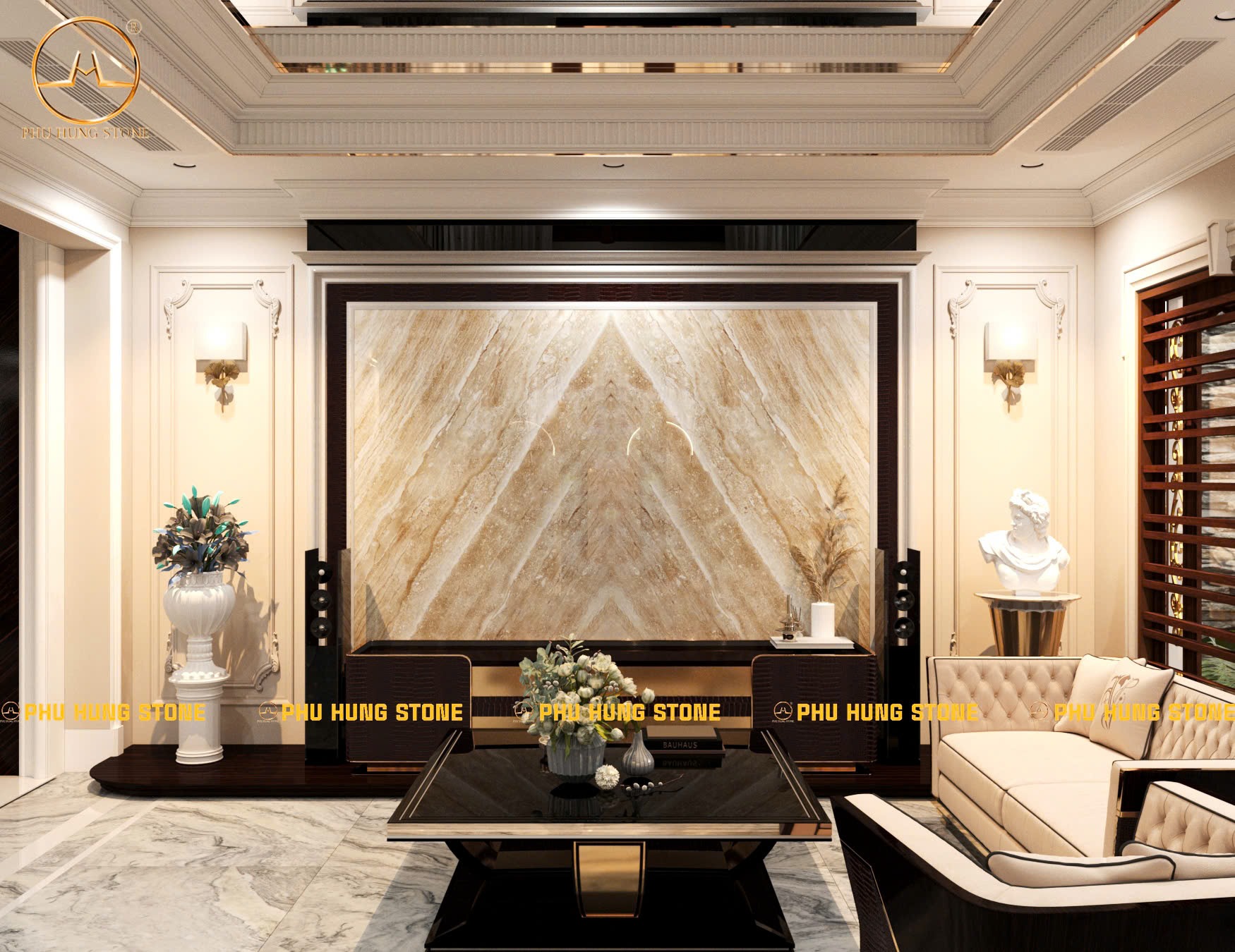 Hình ảnh Tranh đá đối xứng vân marble vân gỗ chéo