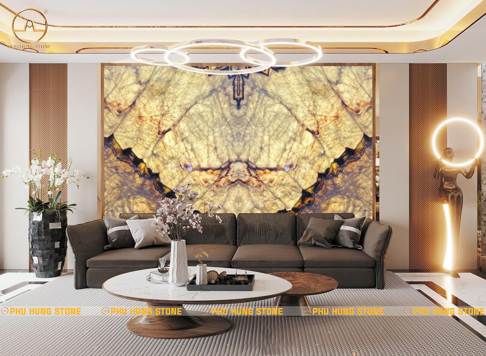 Hình ảnh Tranh đá đối xứng vân Onyx xuyên sáng
