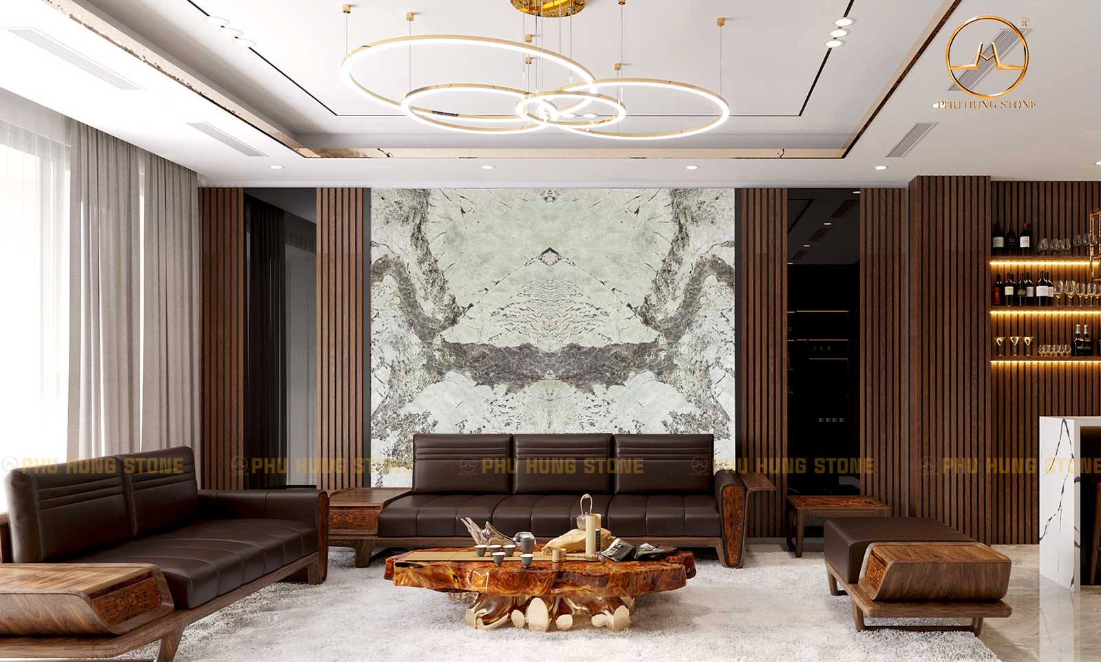Hình ảnh Tranh đá Granite Alabaster ghép đối xứng vân