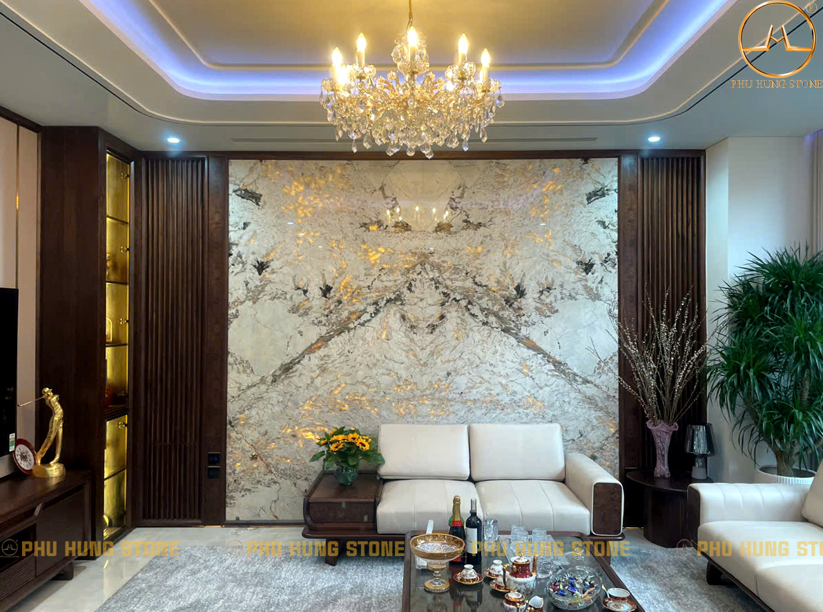 Hình ảnh Tranh đá granite Maverlous White đối vân đẹp