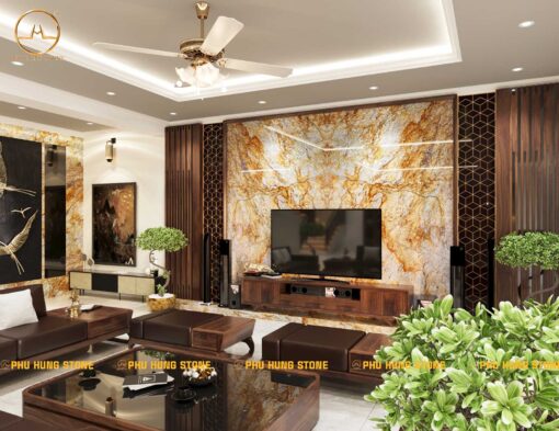 Hình ảnh Tranh đá granite Jespar Gold ốp tường phòng khách