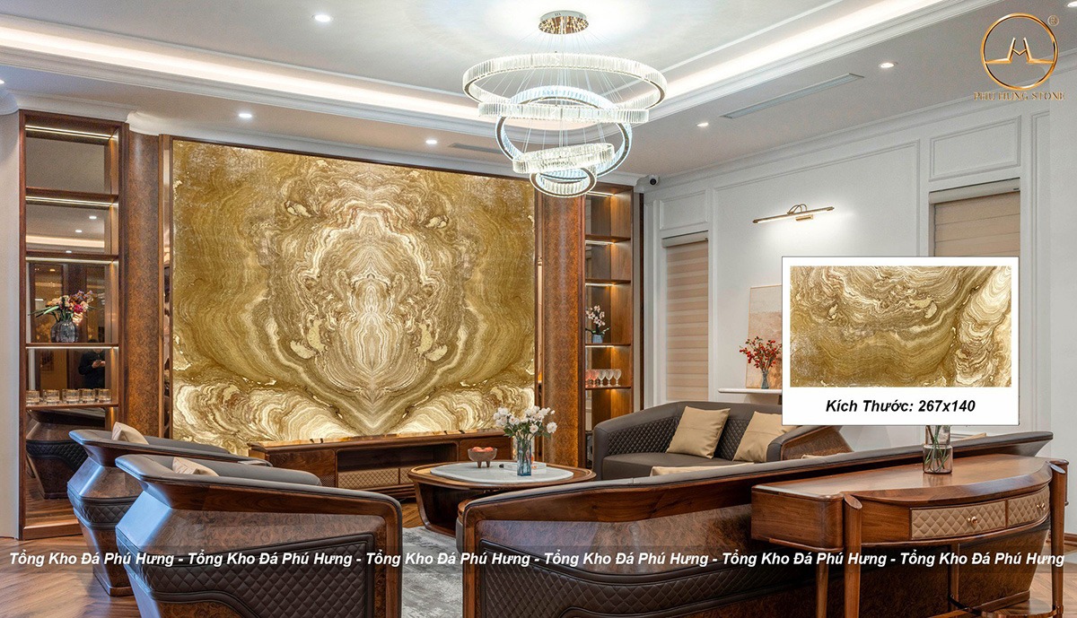 Hình ảnh Tranh đá Onyx Ngọc Trai đối xứng vân phòng khách