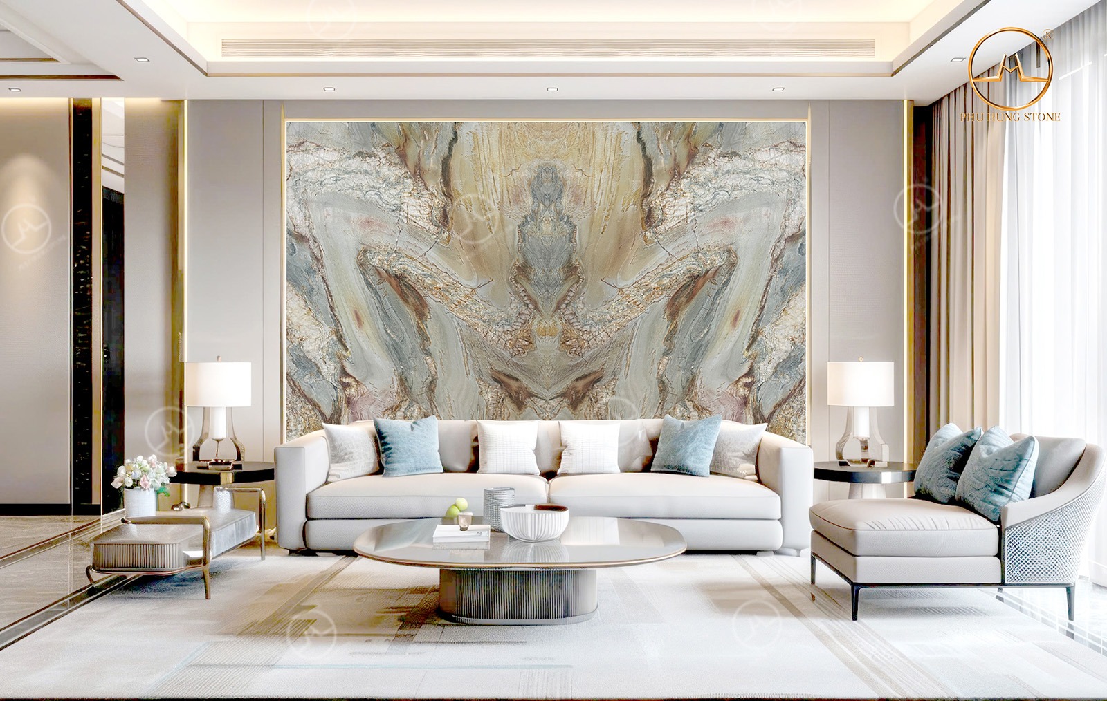 Hình ảnh Tranh đá ốp tường phía sau sofa Dragonbay