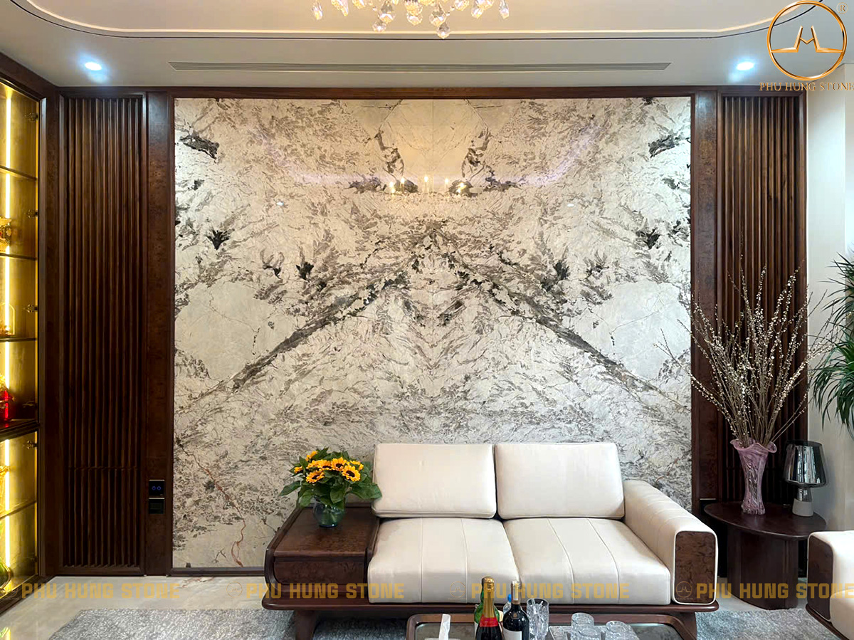Hình ảnh Tranh đá phòng khách biệt thự Maverlous White