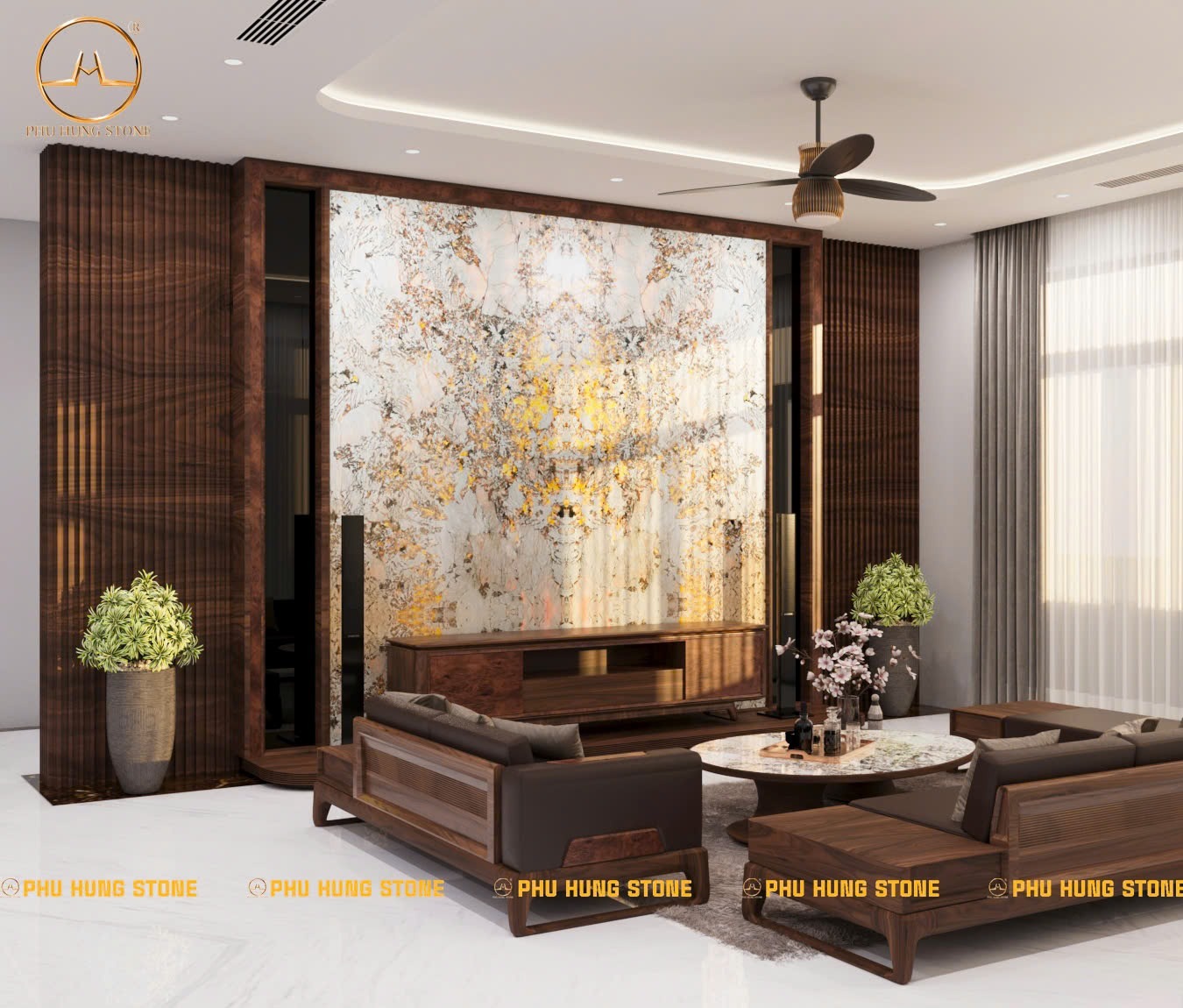 Hình ảnh Tranh đá phòng khách Granite Alpinus White