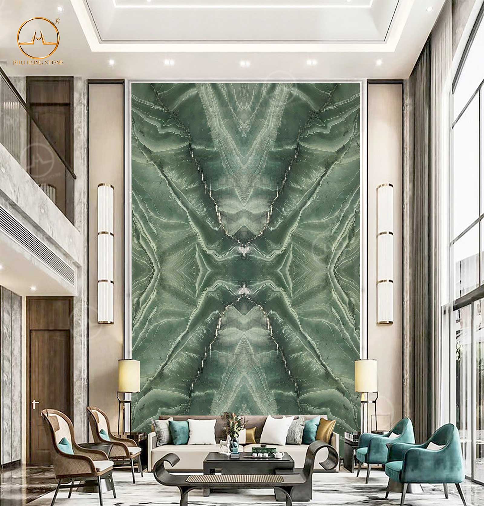 Hình ảnh Tranh đá quartz Tropical Green thông tầng