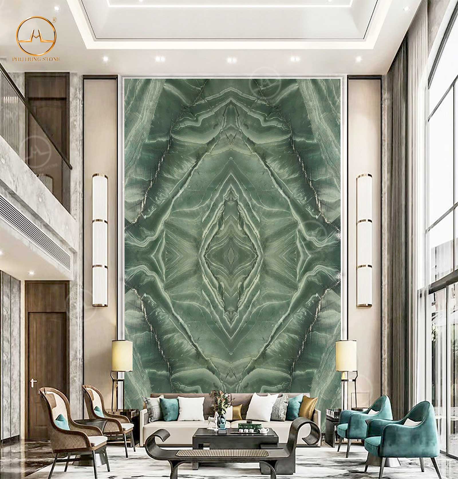 Hình ảnh Tranh đá thạch anh Tropical Green ghép thông tầng