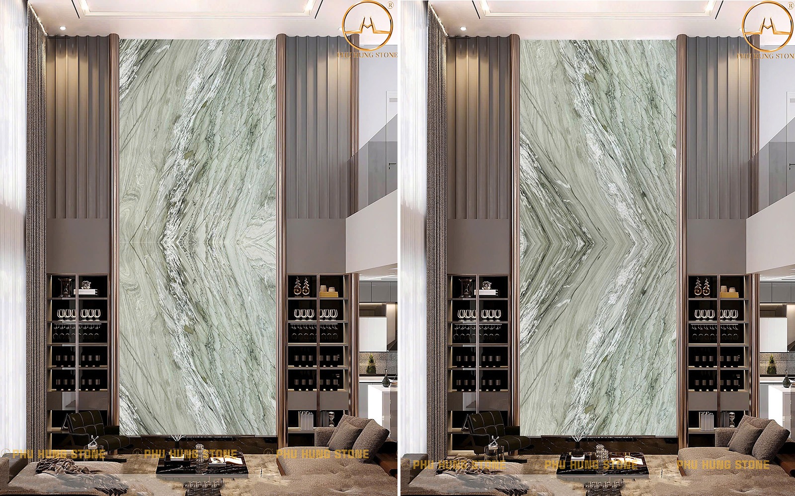 Hình ảnh Tranh đá thông tầng 2 tấm Quartz Gucci đối xứng vân