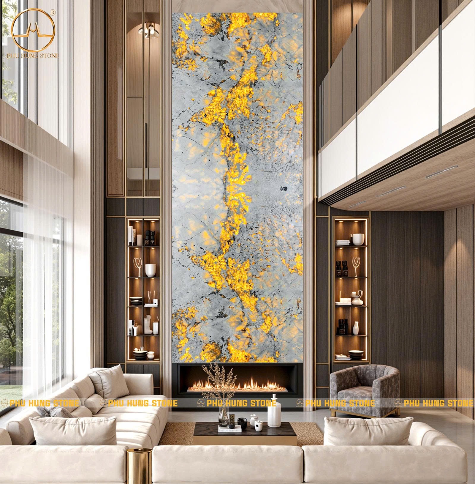 Hình ảnh Tranh đá thông tầng xuyên sáng Granite Alabaster