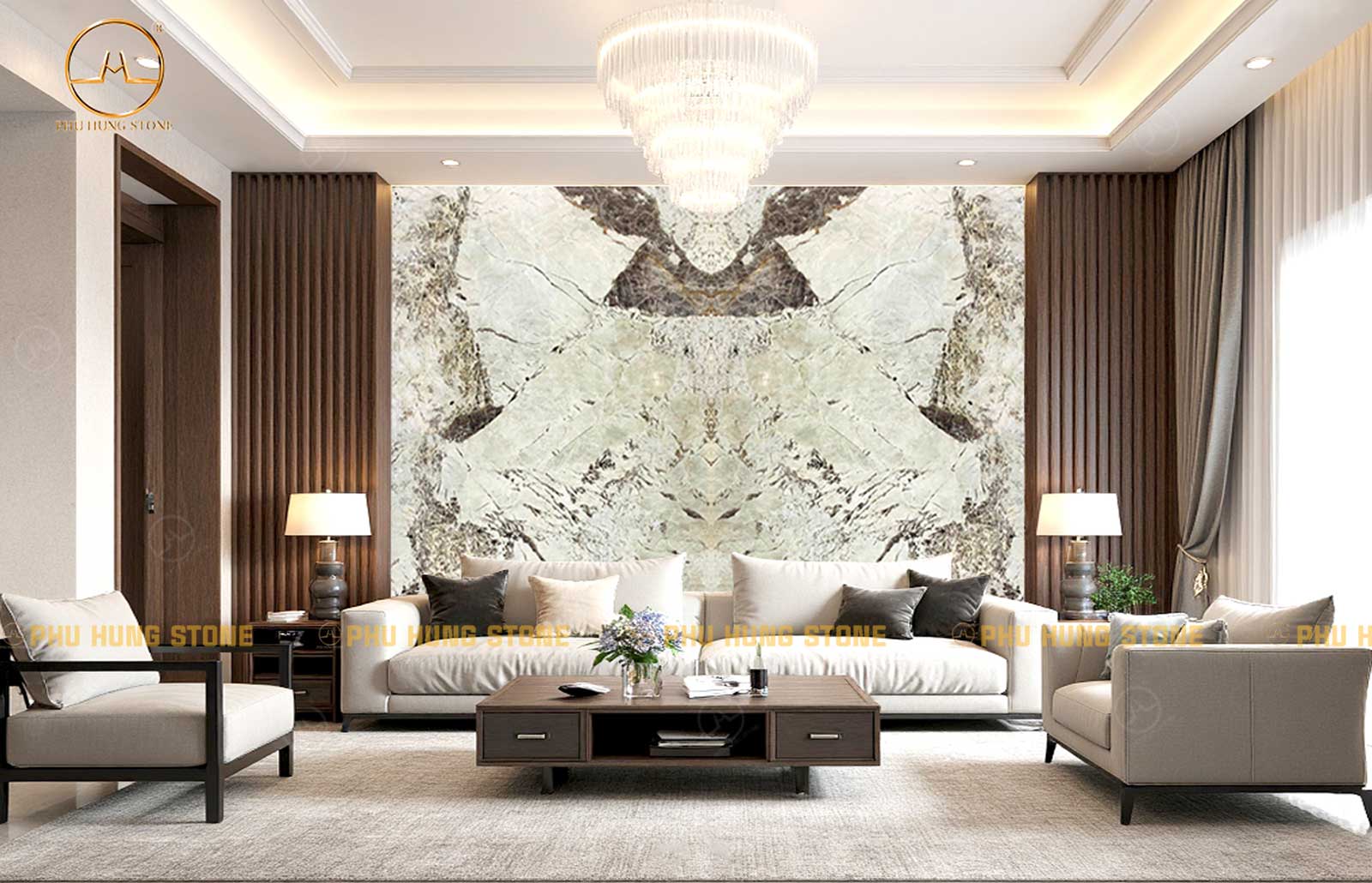 Hình ảnh Tranh đá tự nhiên đối vân Alabaster