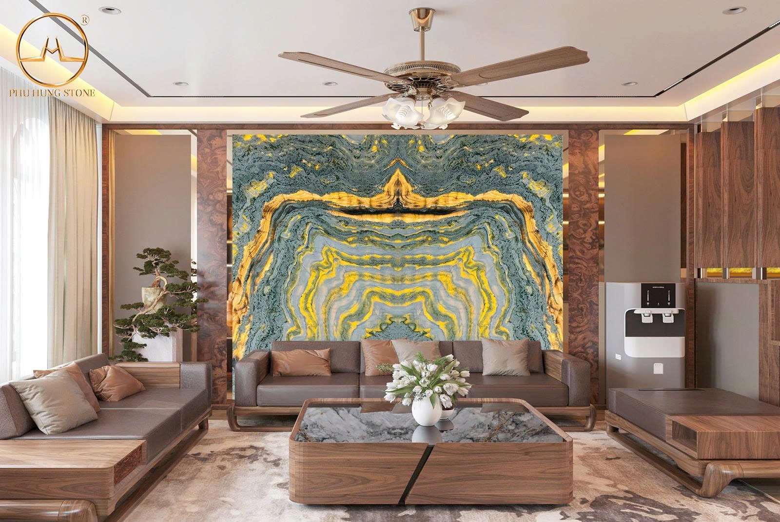 Hình ảnh Tranh đá xuyên sáng Onyx trắng Hymalaya Blue
