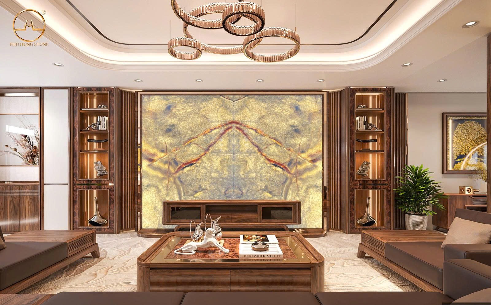 Hình ảnh Tranh đối xứng Onyx trắng ngọc xuyên sáng