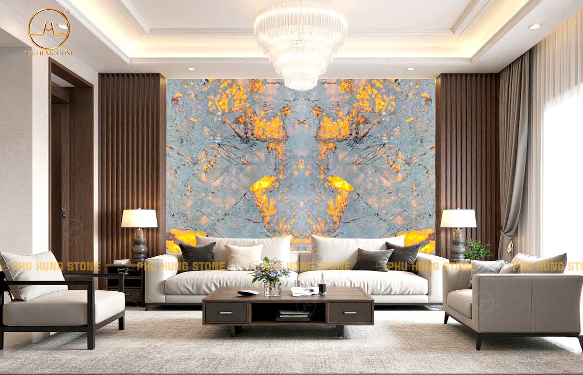 Hình ảnh Tranh granite Alabaster xuyên sáng đối vân