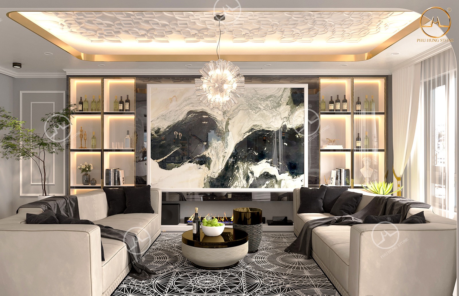 Hình ảnh Tranh Onyx Sơn Thủy 01 trang trí không gian đẹp
