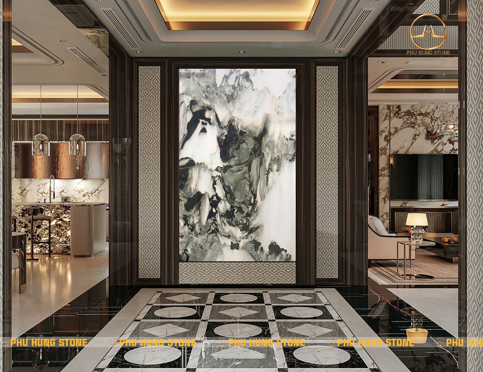 Hình ảnh Tranh Onyx Sơn thủy 05 đẹp ý nghĩa phong thủy