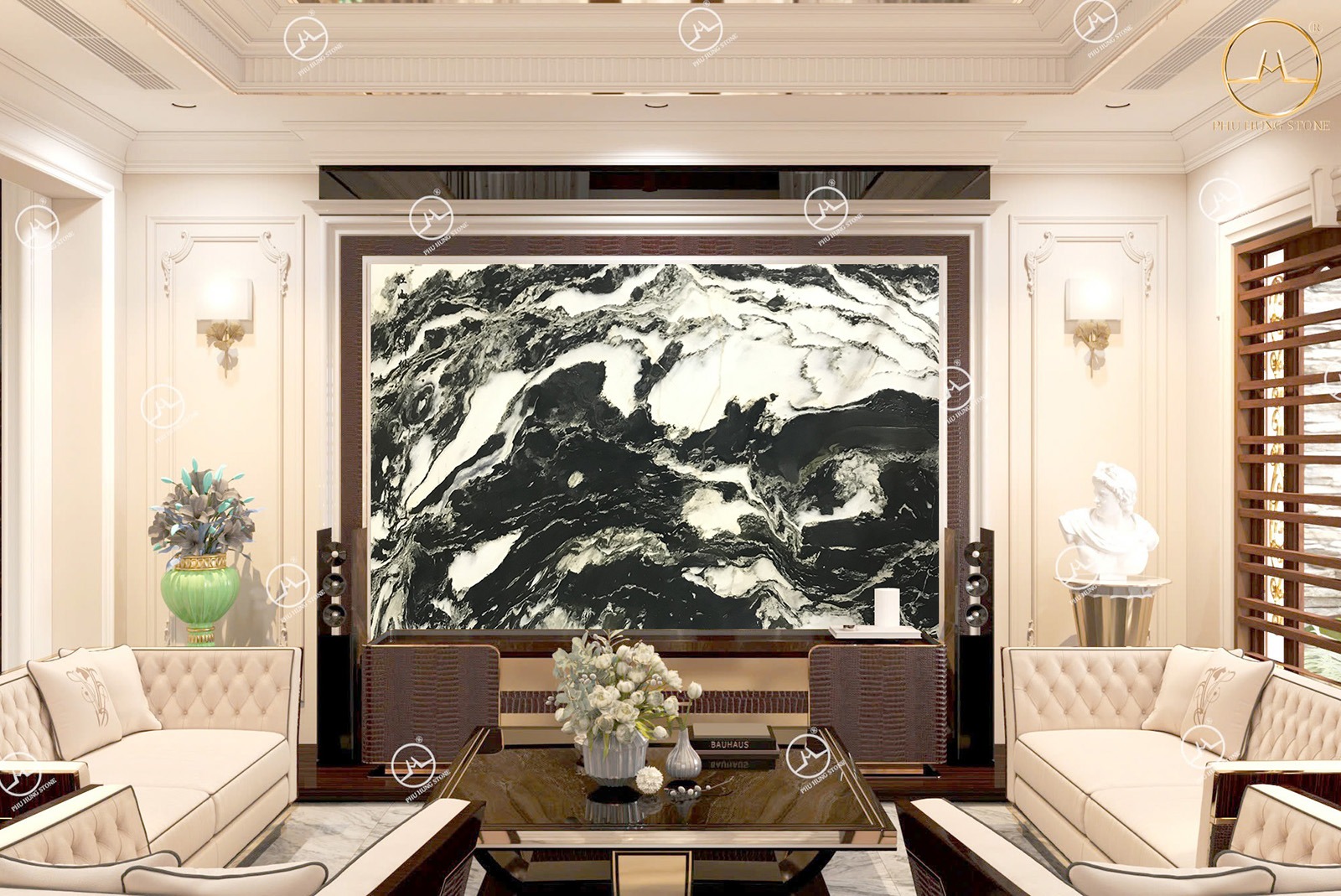 Hình ảnh Tranh Onyx Sơn Thủy 06 tone màu đen trắng đẹp
